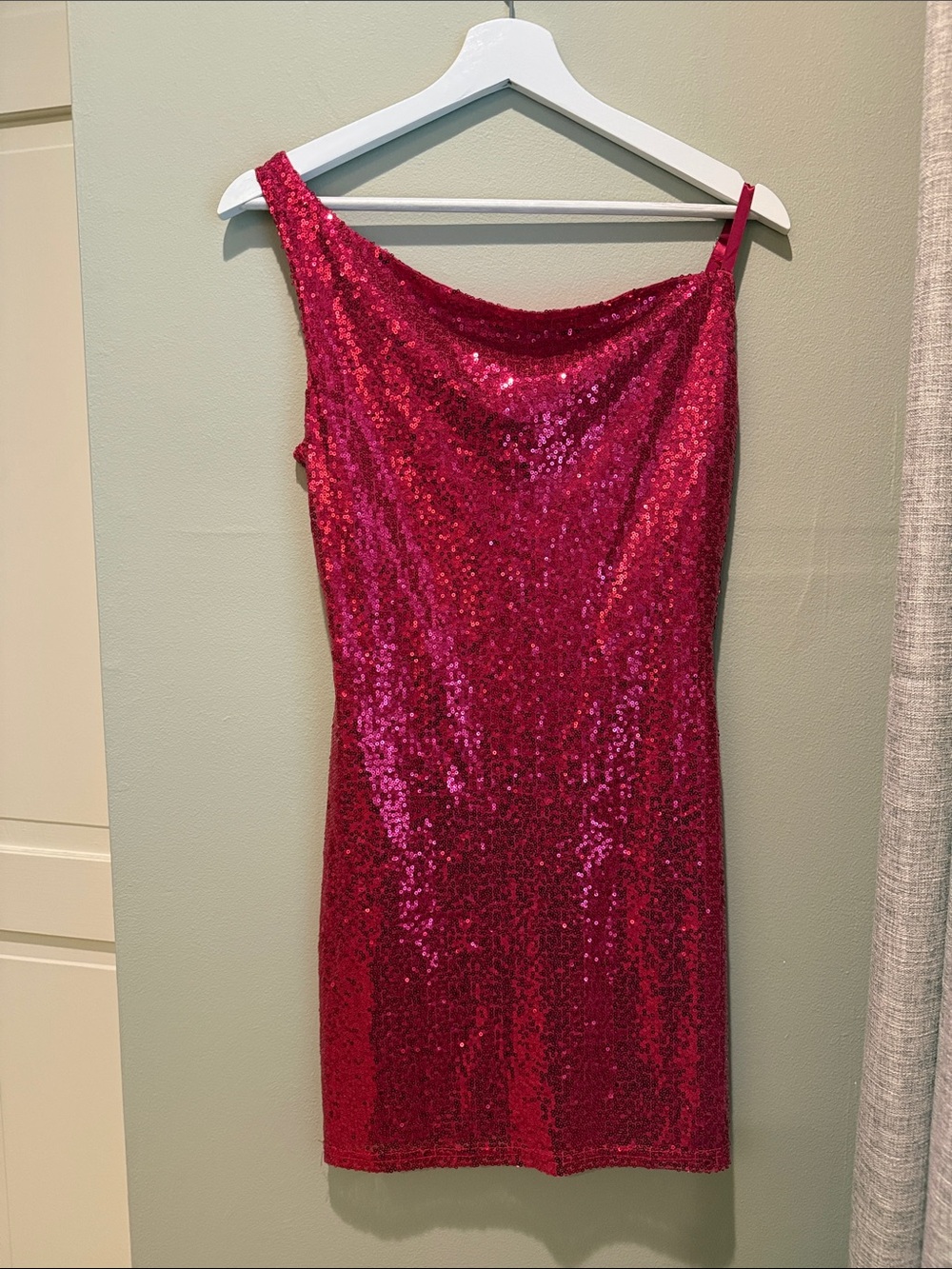 Never worn- Hot Pink Sequin One-Shoulder Dress